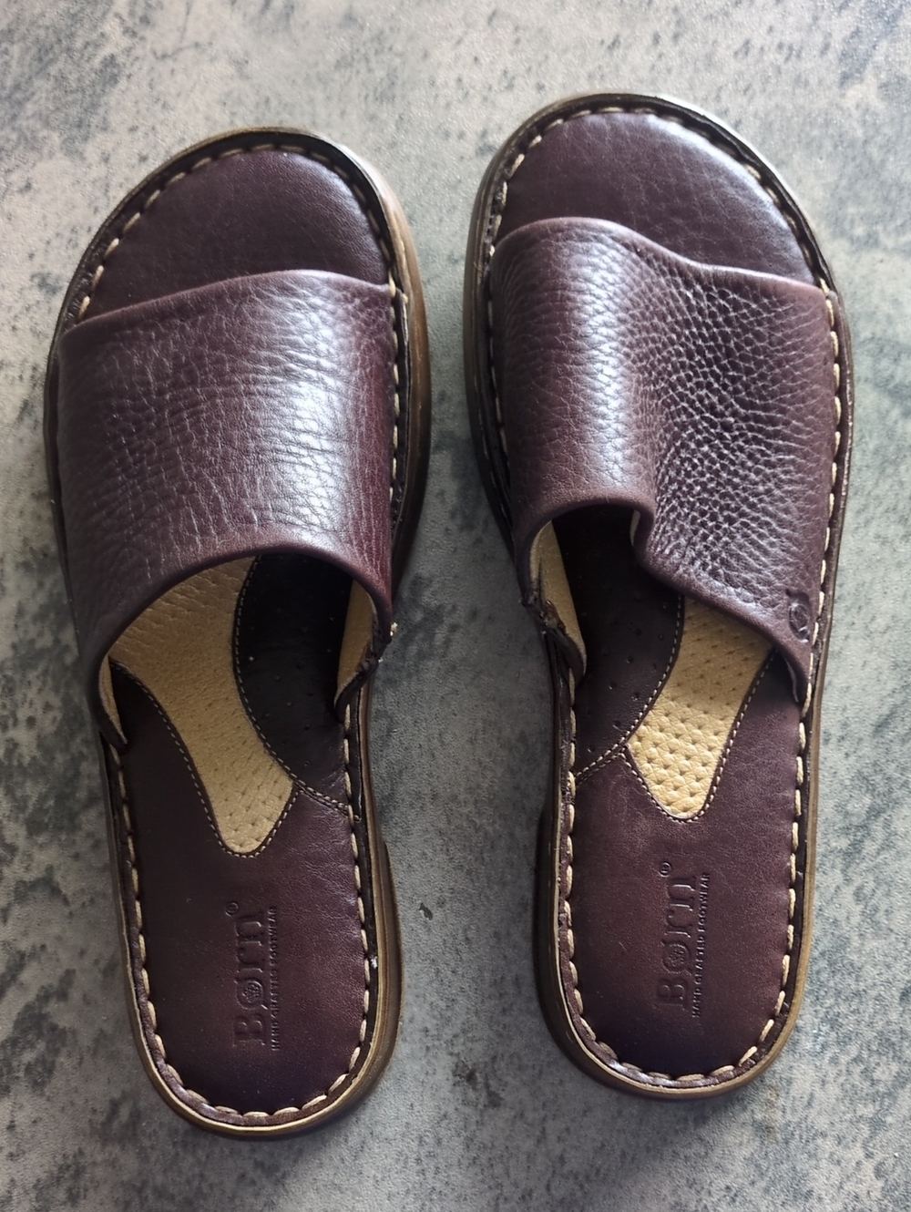 Born Dark Brown Leather Slide Sandals - Picture 1 of 5